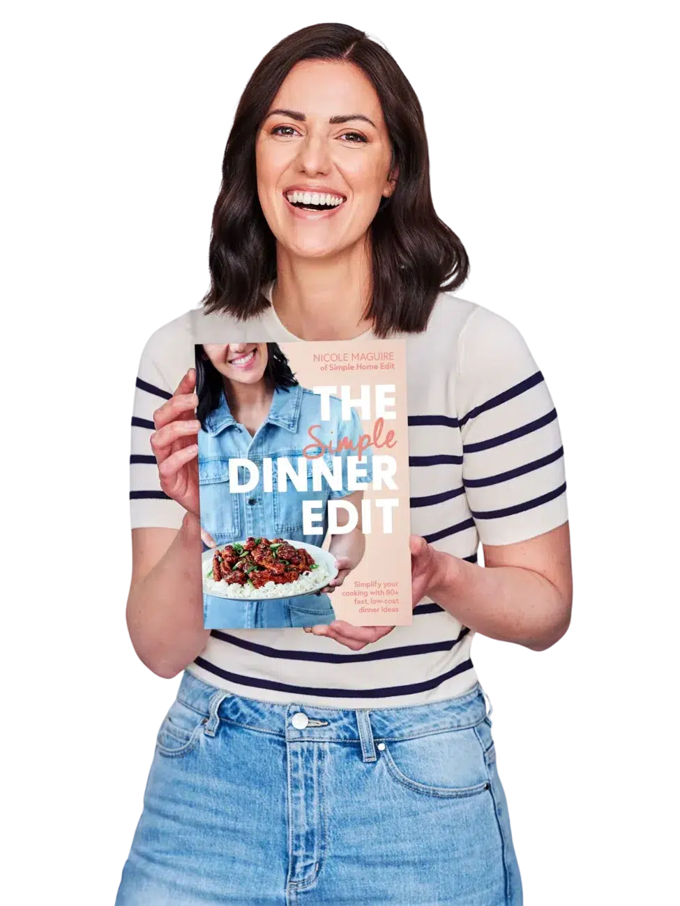 Nicole Maguire holding a copy of The Simple Dinner Edit Book